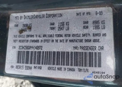 2000 Chrysler Lhs from USA, damaged, VIN 2C3HC56G0YH146972
